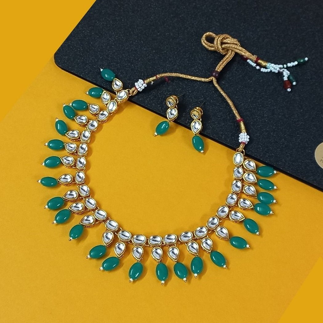Dark Olive Green Pearl Necklace Earring Set -AllThingsCrystal